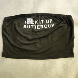 Black Strapless Top with Bold Text